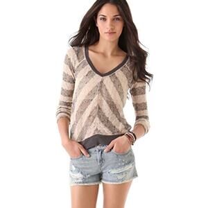 Free People We The Free Robins Egg Chevron Open Knit Pullover Sweater size Small